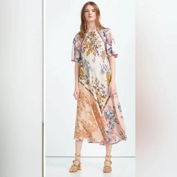 NWT Pink Gold Floral Maxi Duster Baroque Elegant Shabby Chic Dress - Picture 2 of 9